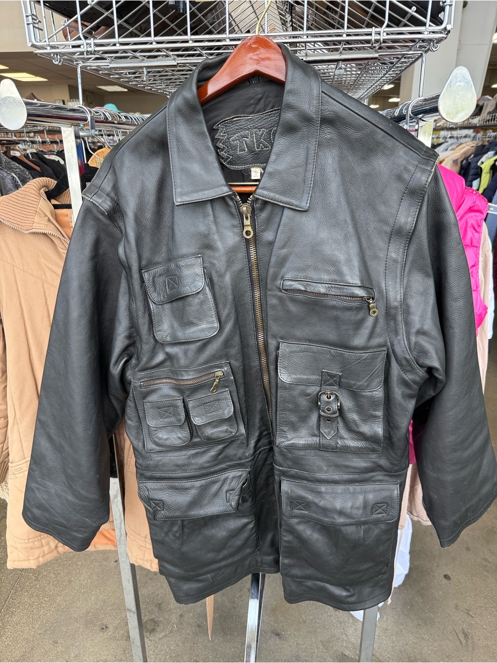 Vintage 90s TKO Heavy Black Leather Tactical Convertible Jacket Vest Removable L